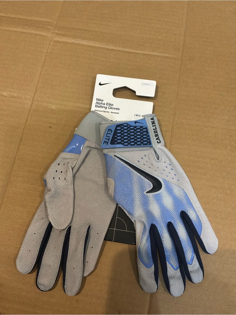 New Nike Alpha Elite Batting Gloves North Carolina FB4180-094 Mens Size Large